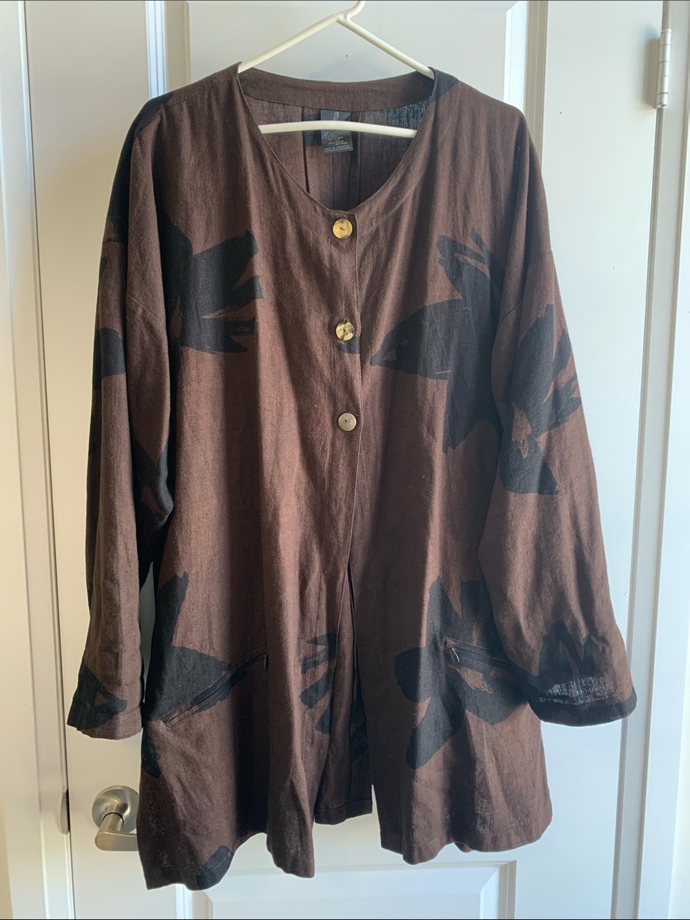 Kaliyana Brown Printed Button-Front Blouse with Pockets